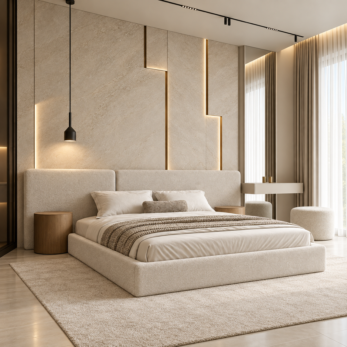 Avora Ivory Upholstered Platform Bed with Extra-Wide Headboard – Ruby
