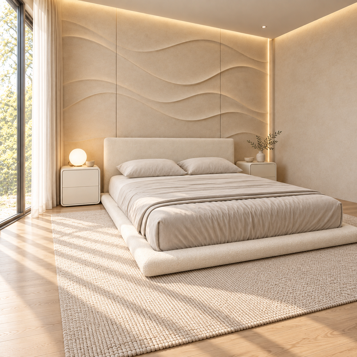 Aeris Ivory Upholstered Low Platform Bed – Ruby