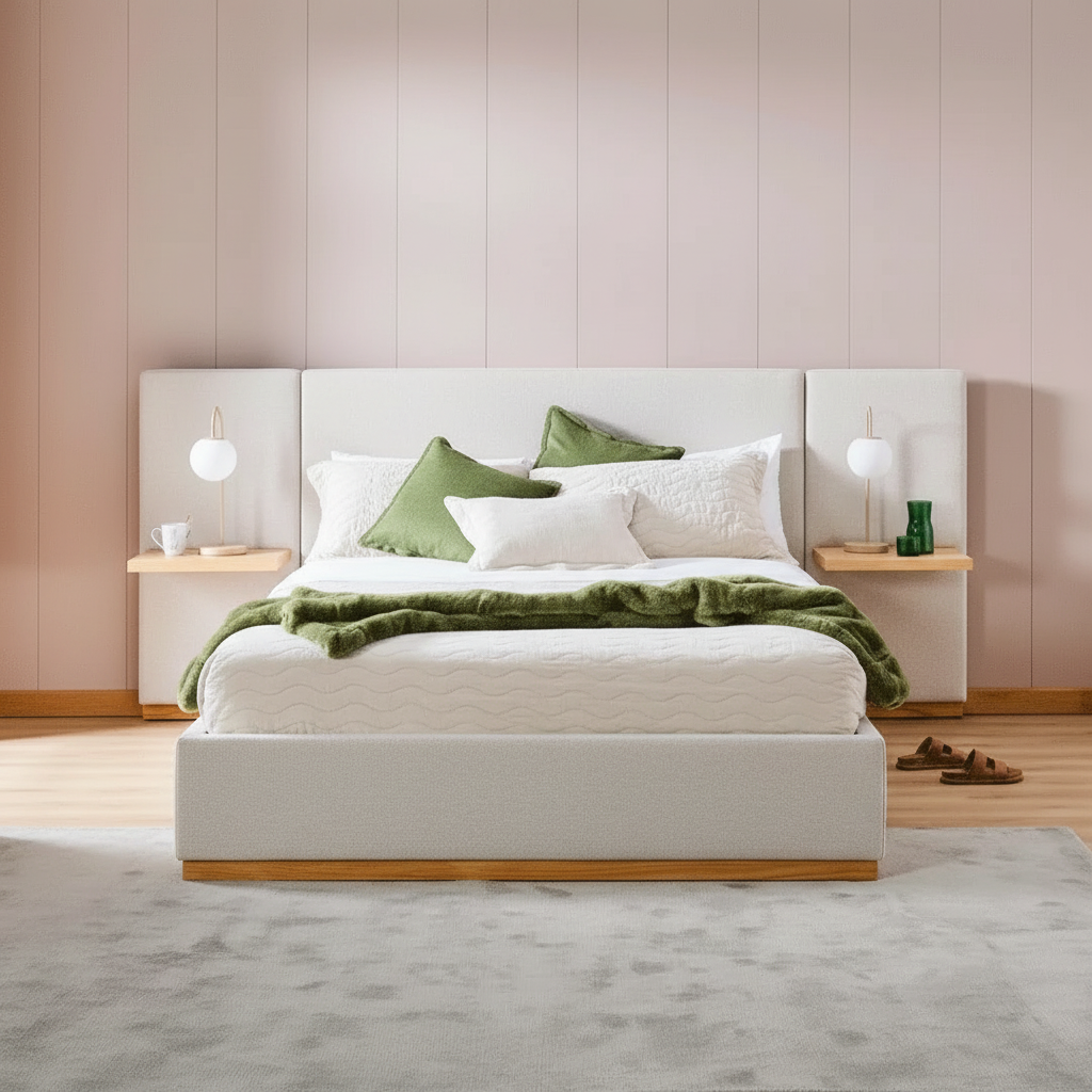 Queen Bed Frame with Storage UAE | Laguna Bed Frame - Queen Size in Nordic Latte | Ruby Mattress