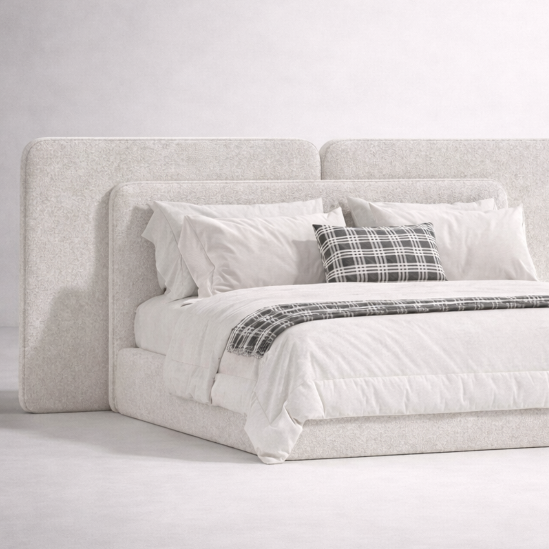 Shop Now Modern Queen Size Bed with Layered Rounded Headboard Design