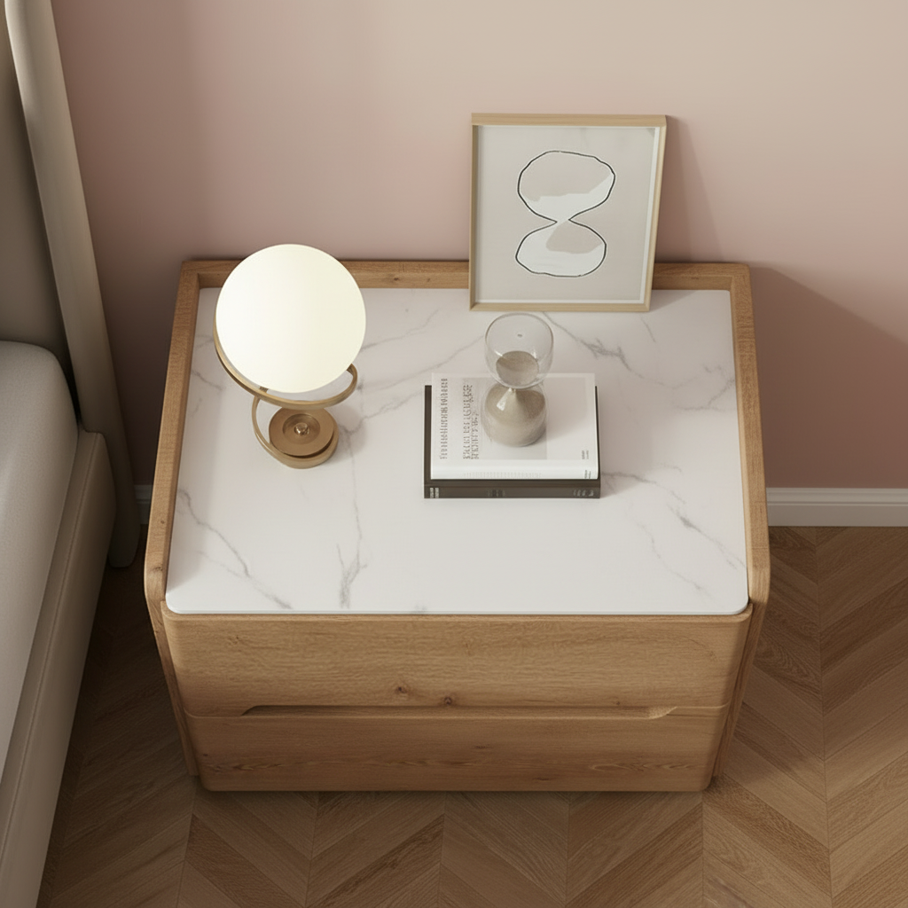 Elara Modern Matte Bedside Table with Two Drawers – Minimalist Nightstand