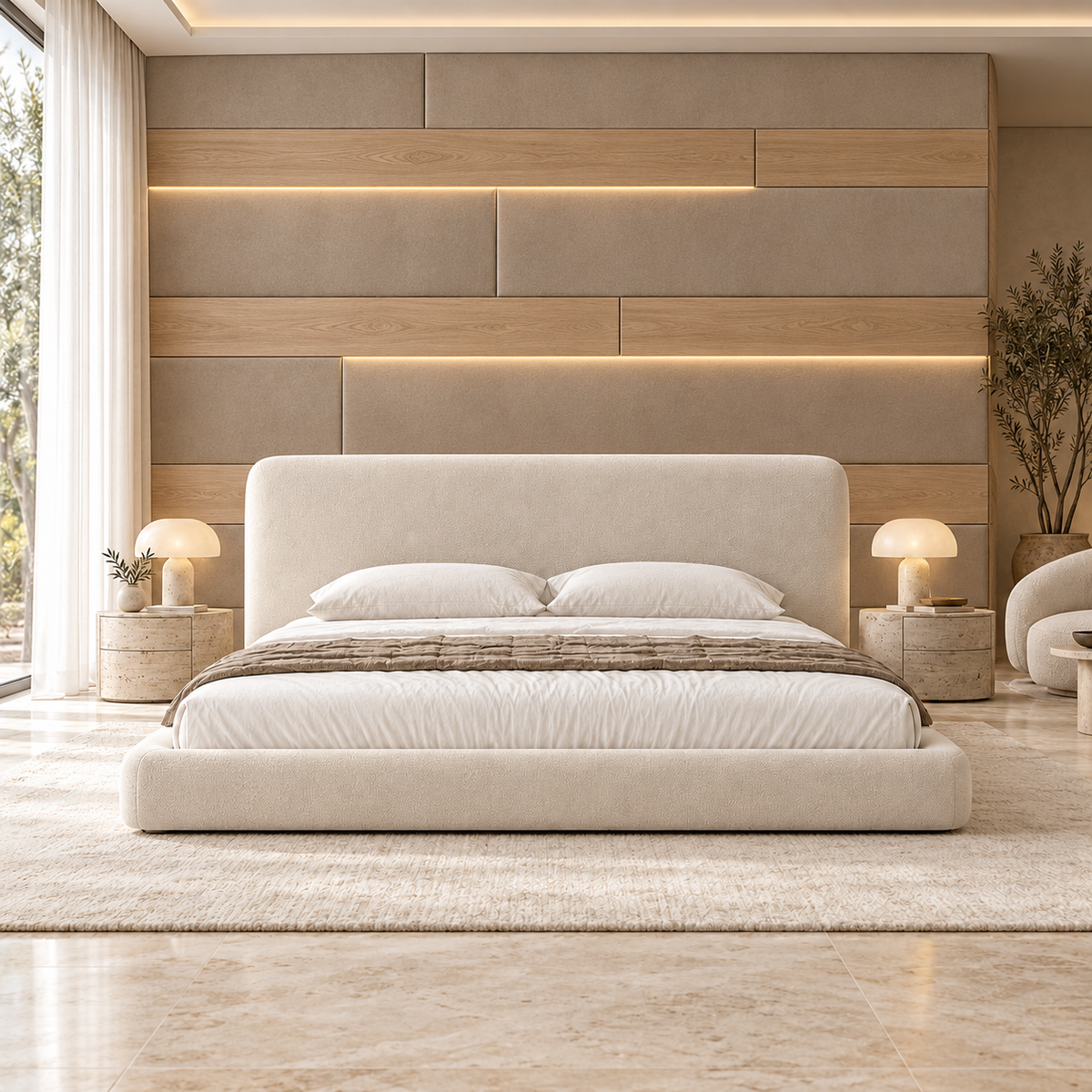 Alina Off-White Upholstered Platform Bed – Ruby