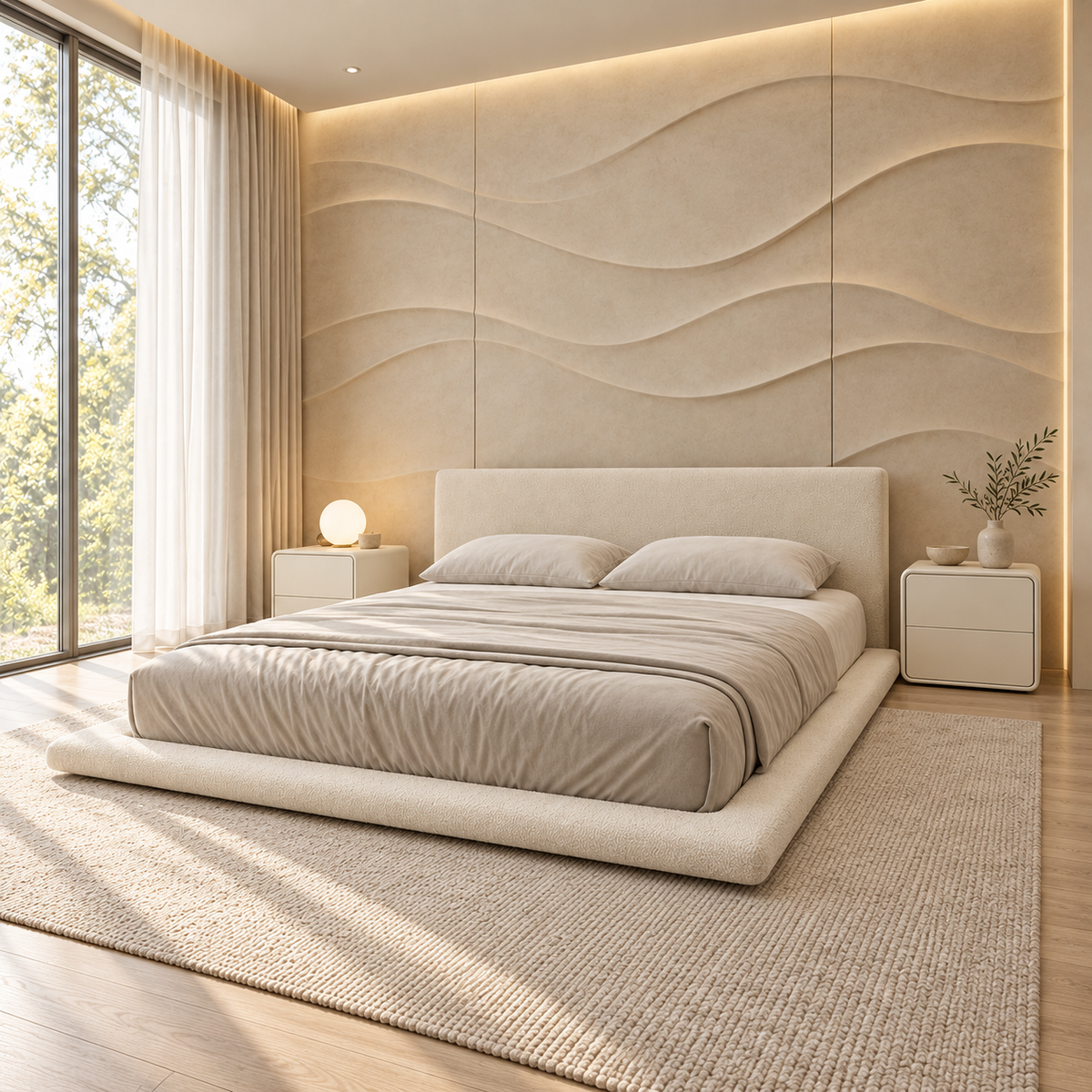 Aeris Ivory Upholstered Low Platform Bed – Ruby