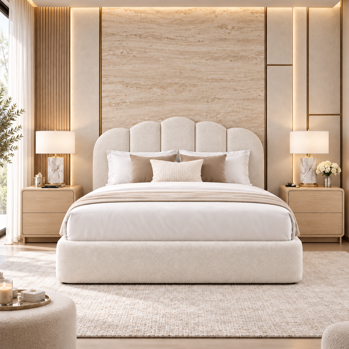 Celeste Ivory Upholstered Hydraulic Storage Bed – Ruby
