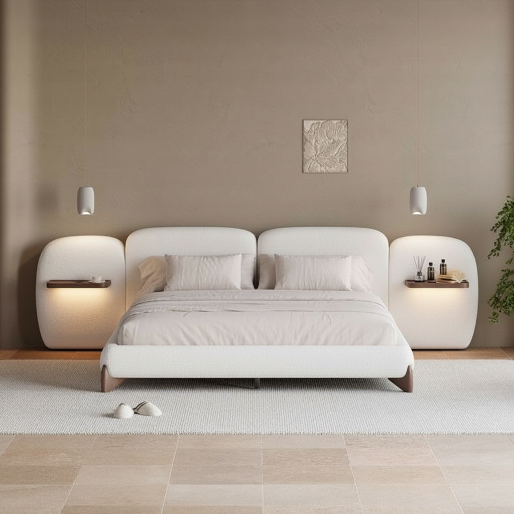 Zenith Glow Upholstered Bed with Floating Nightstands