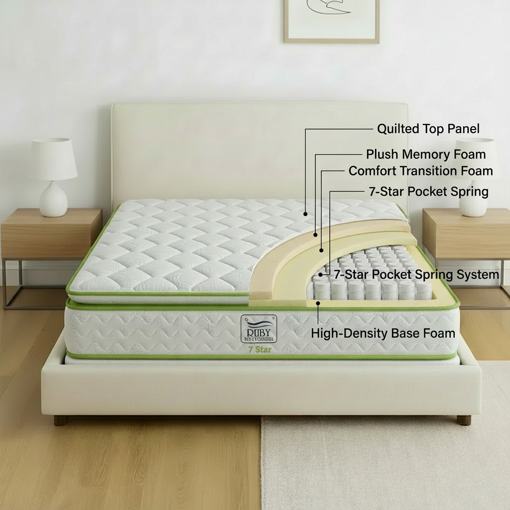 7 Star Pillow Top Single Mattress by Ruby – Ultimate Comfort & Support