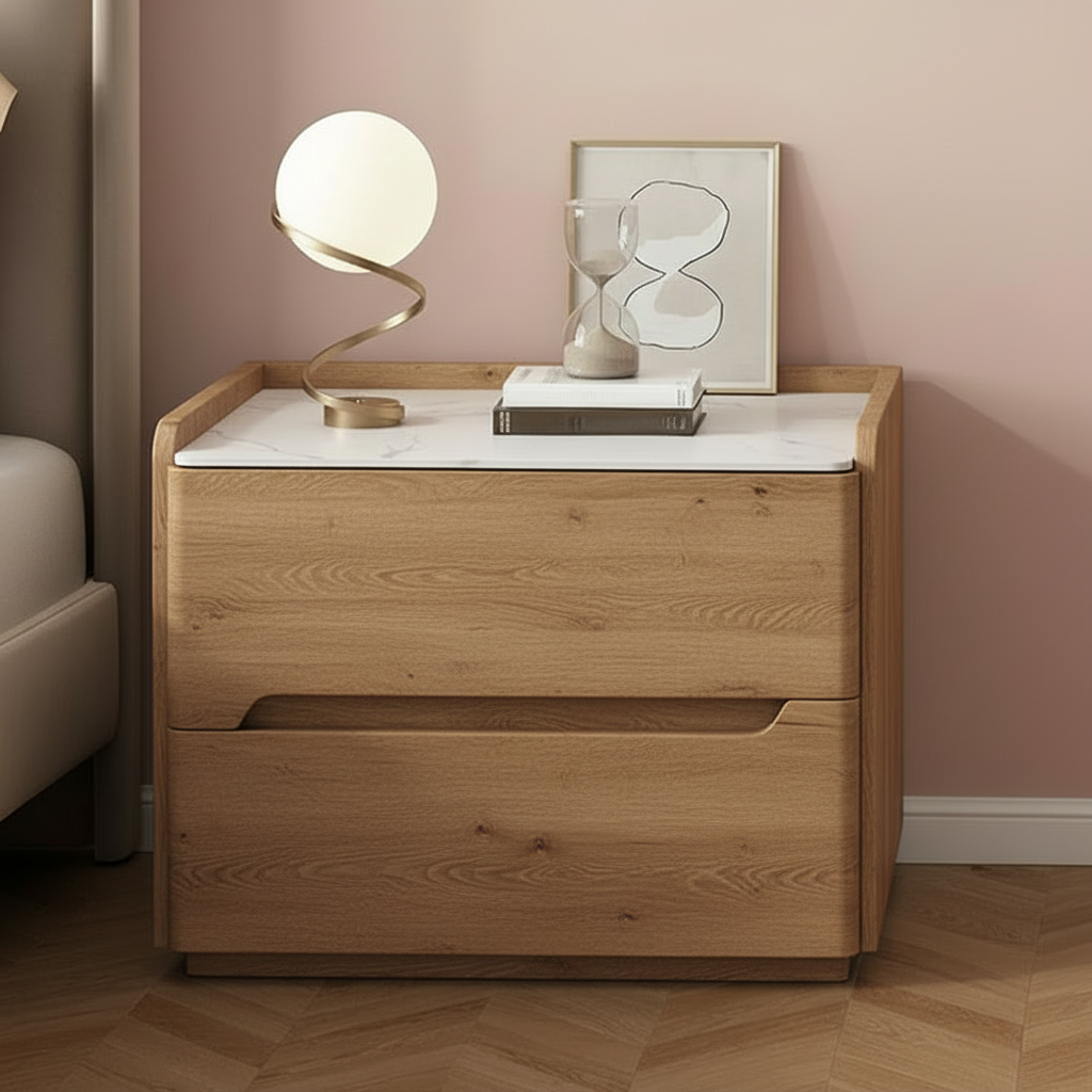 Elara Modern Matte Bedside Table with Two Drawers – Minimalist Nightstand